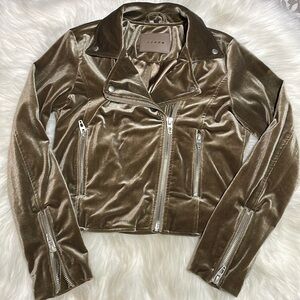 BLANKNYC-Mocha Cropped Velour Jacket Accent Zippers & Versatile Snaps-XS-#0060